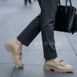 Dolce Vita ERNA Loafers Light Blush Leather Gold Chain Fringe 9.5 New With Box